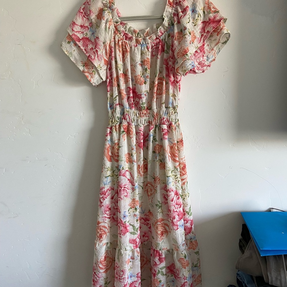 Chenault Cream Dress with Pink & Peach Floral Print